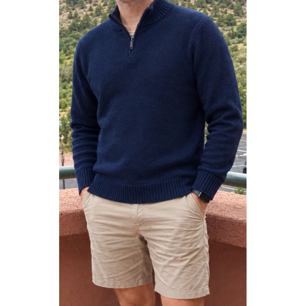 Eddie Bauer quarter zip navy blue sweater LT Large Tall NWT 100% Cotton Classic